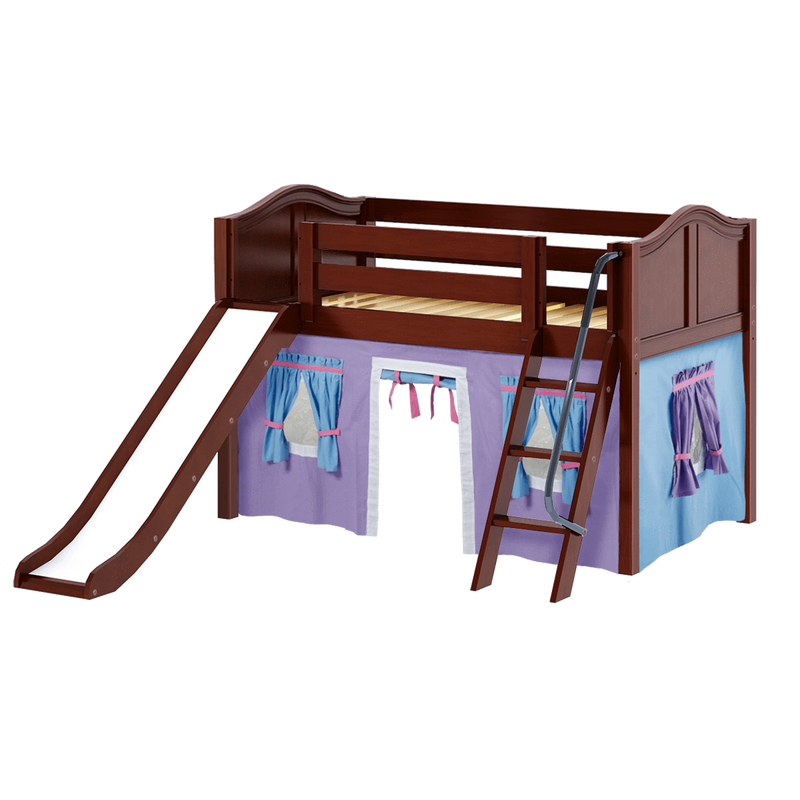 Maxtrix Twin Low Loft Bed with Angled Ladder, Curtain + Slide