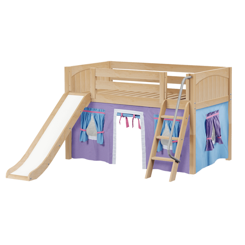 Maxtrix Twin Low Loft Bed with Angled Ladder, Curtain + Slide