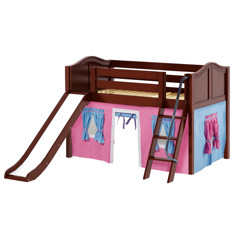 Maxtrix Twin Low Loft Bed with Angled Ladder, Curtain + Slide