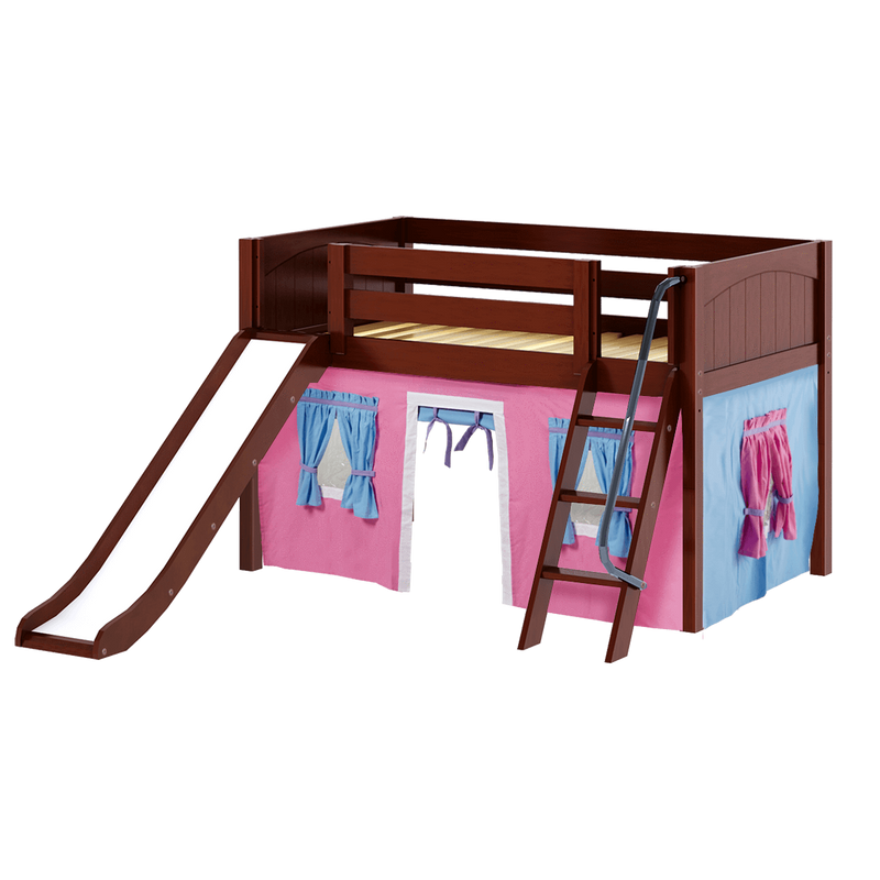 Maxtrix Twin Low Loft Bed with Angled Ladder, Curtain + Slide