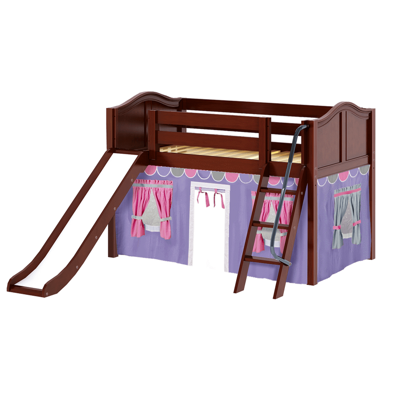 Maxtrix Twin Low Loft Bed with Angled Ladder, Curtain + Slide