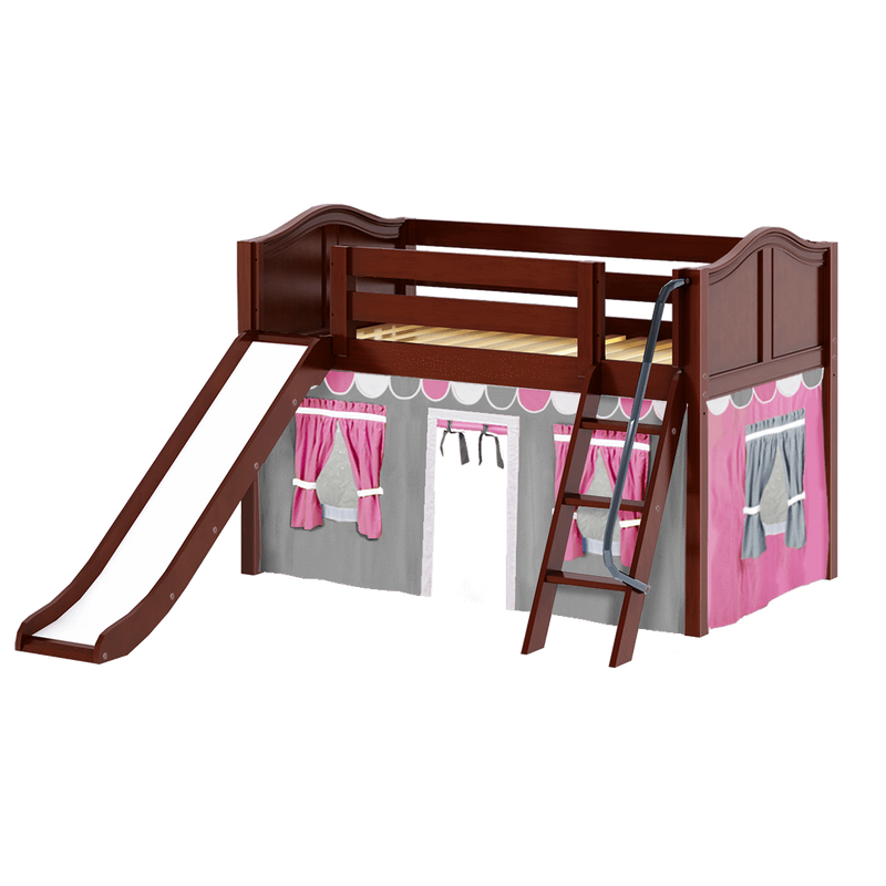 Maxtrix Twin Low Loft Bed with Angled Ladder, Curtain + Slide