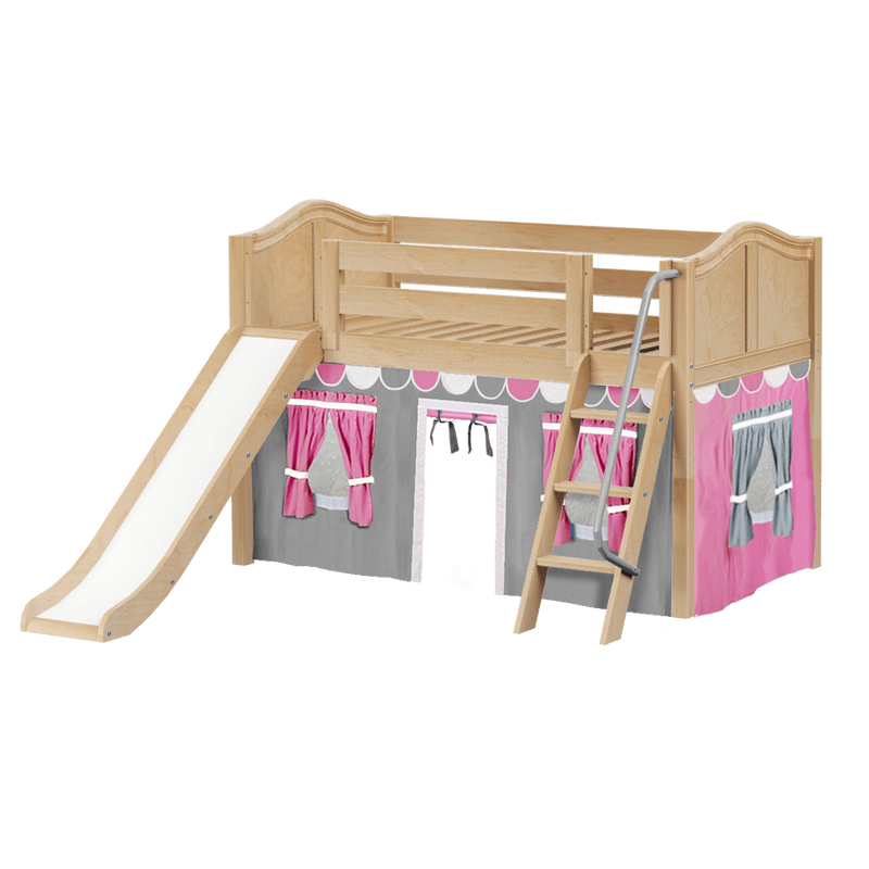 Maxtrix Twin Low Loft Bed with Angled Ladder, Curtain + Slide