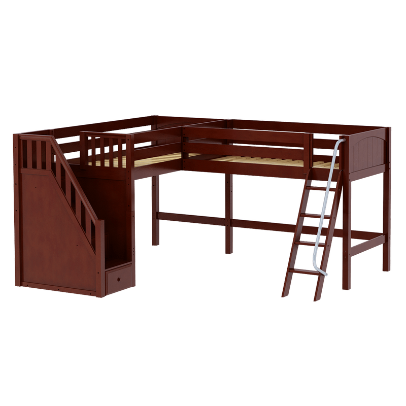 Maxtrix Twin Medium Corner Loft Bed with Ladder + Stairs - L