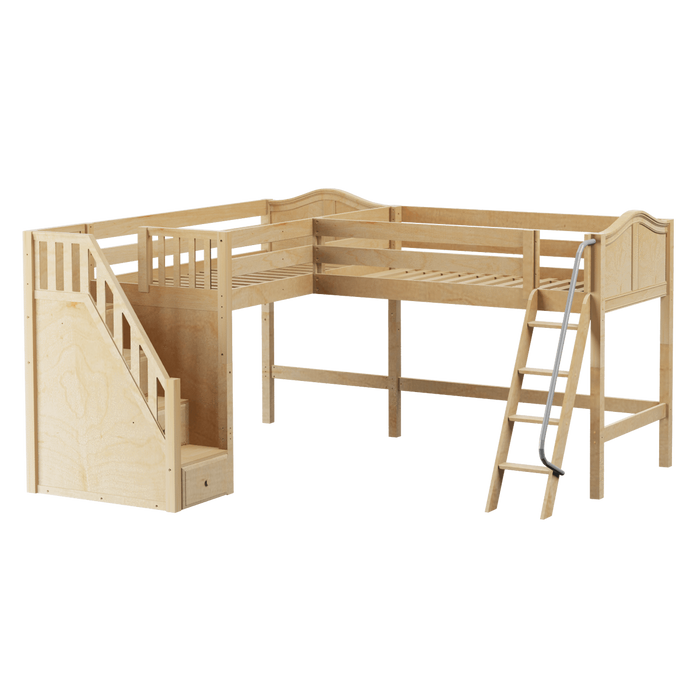 Maxtrix Twin Medium Corner Loft Bed with Ladder + Stairs - L