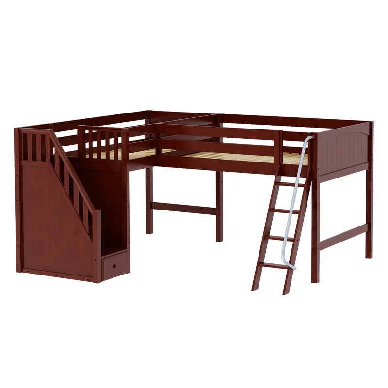 Maxtrix Twin Full Medium Corner Loft Bed with Ladder + Stairs - L