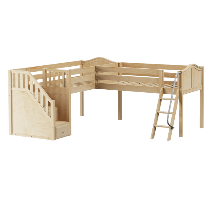Maxtrix Twin Full Medium Corner Loft Bed with Ladder + Stairs - L