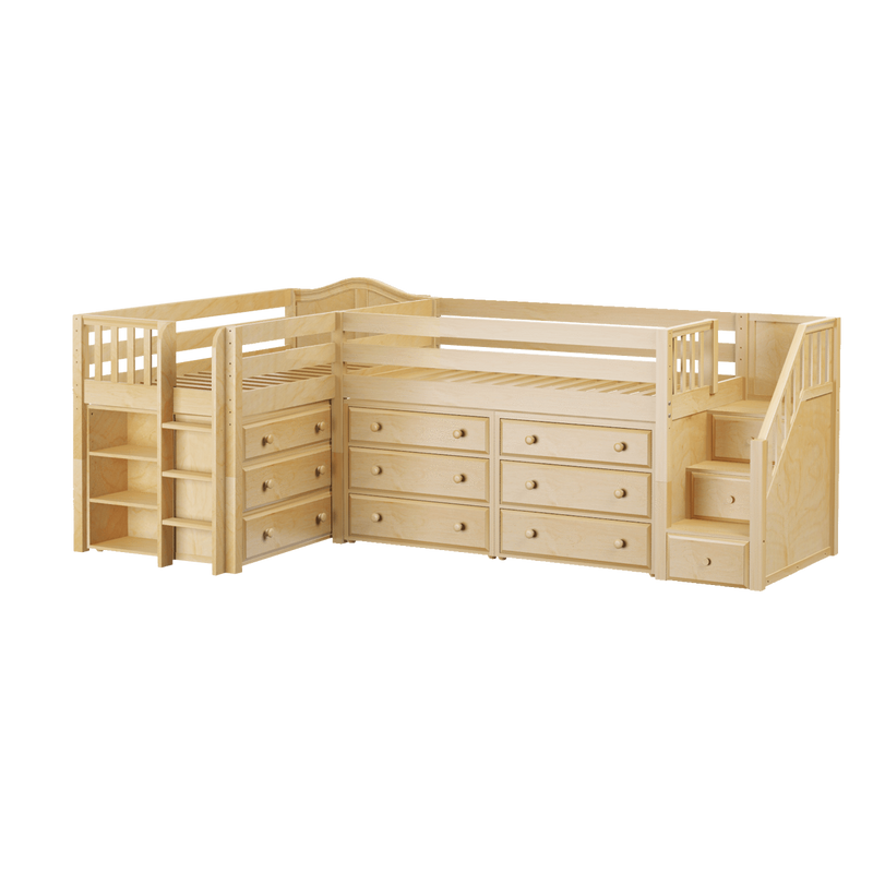 Maxtrix Twin Low Corner Loft Bed with Ladder, Stairs + Storage