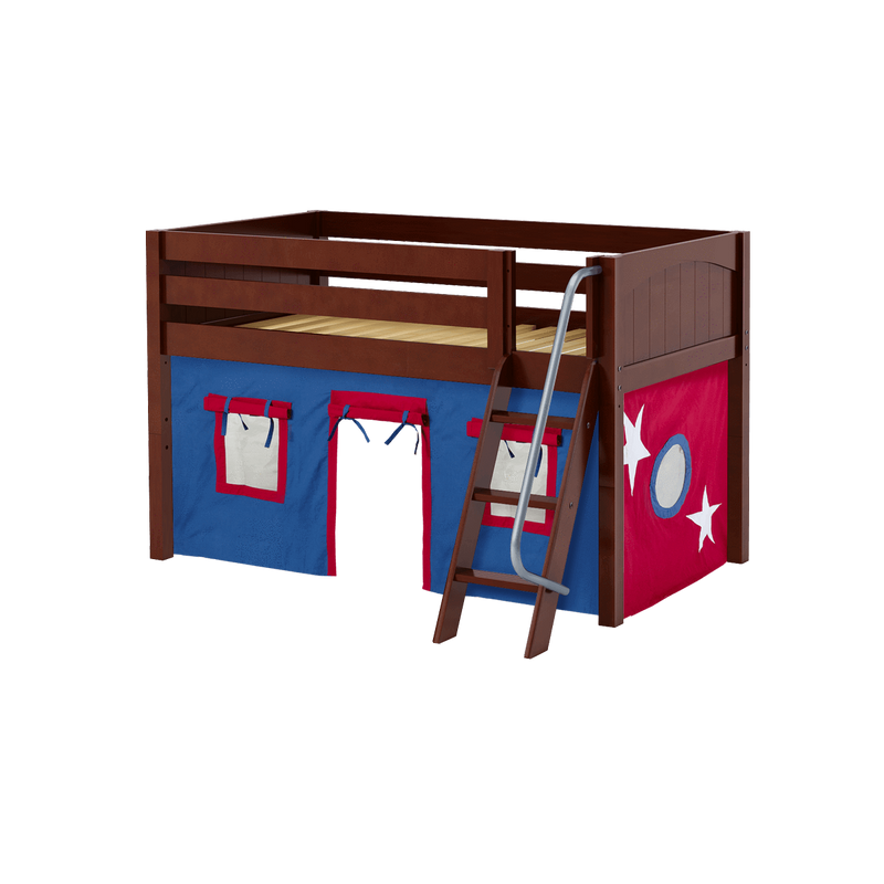 Maxtrix Twin Low Loft Bed with Angled Ladder + Curtain