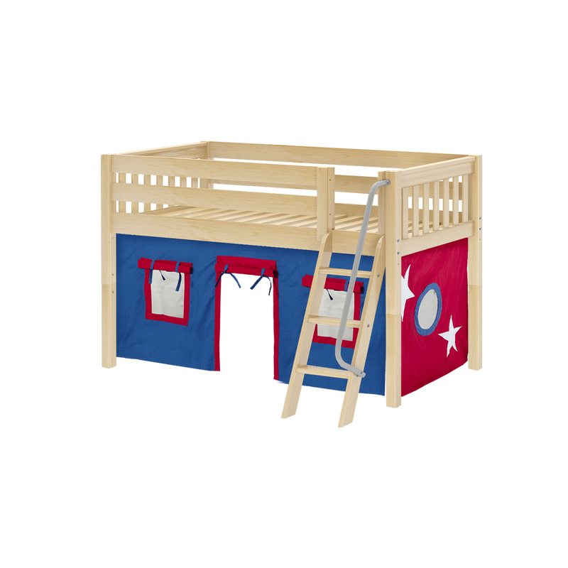 Maxtrix Twin Low Loft Bed with Angled Ladder + Curtain
