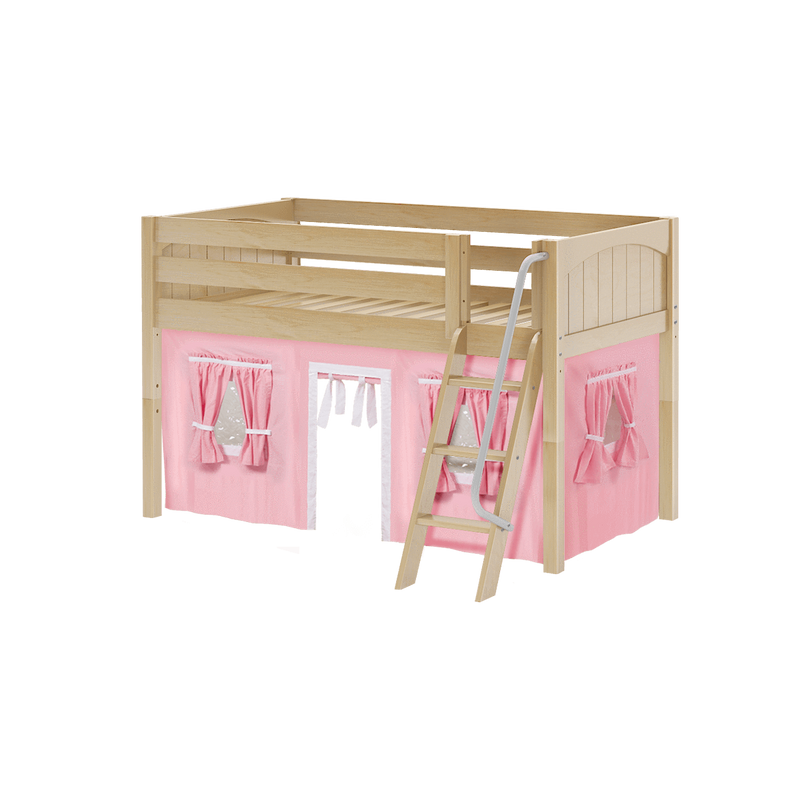 Maxtrix Twin Low Loft Bed with Angled Ladder + Curtain