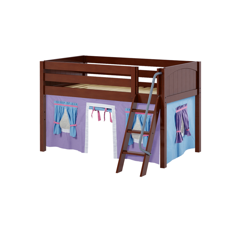 Maxtrix Twin Low Loft Bed with Angled Ladder + Curtain