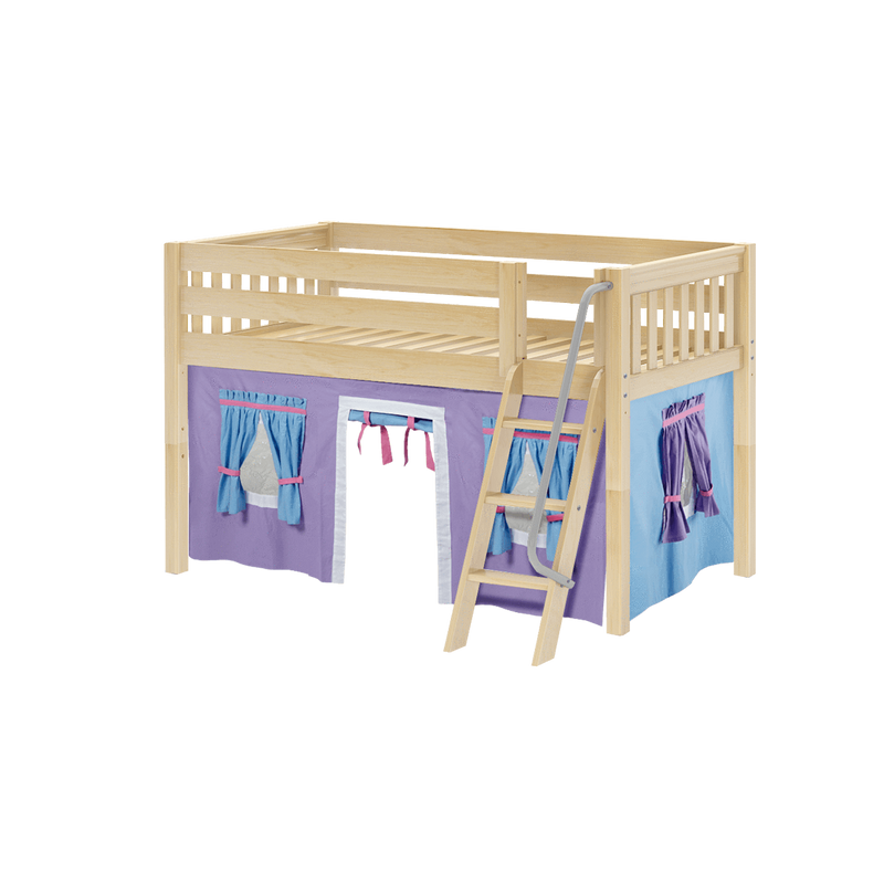 Maxtrix Twin Low Loft Bed with Angled Ladder + Curtain