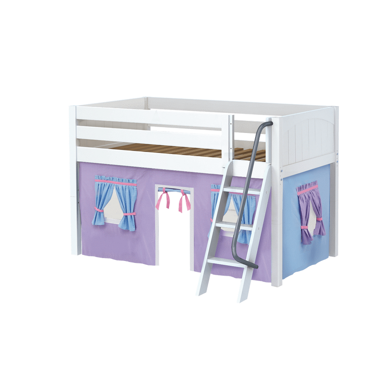 Maxtrix Twin Low Loft Bed with Angled Ladder + Curtain