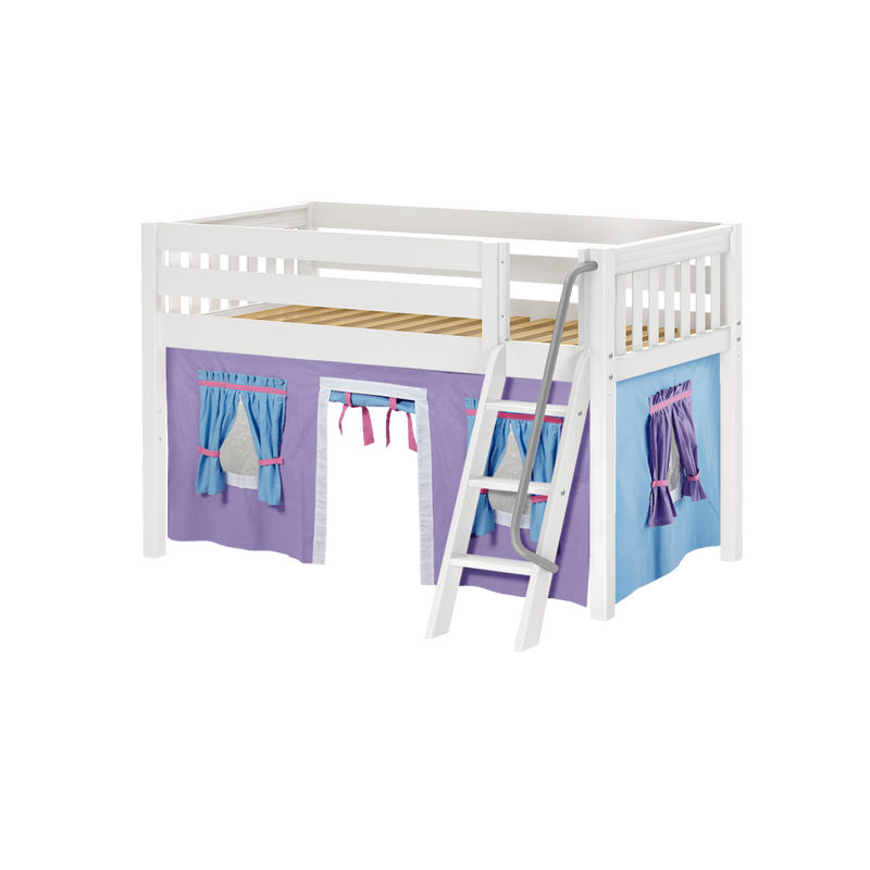 Maxtrix Twin Low Loft Bed with Angled Ladder + Curtain