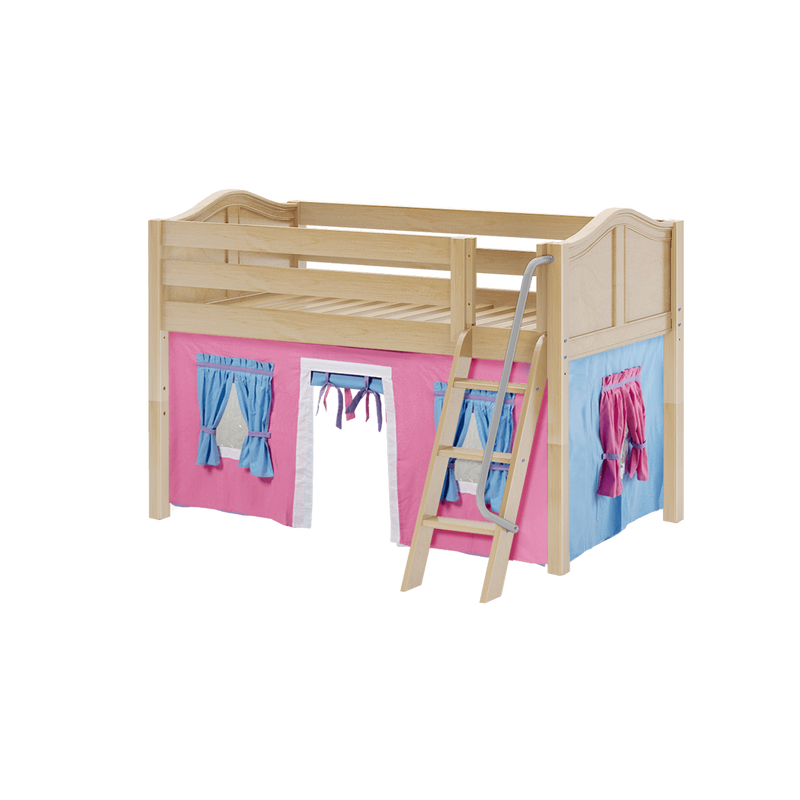 Maxtrix Twin Low Loft Bed with Angled Ladder + Curtain