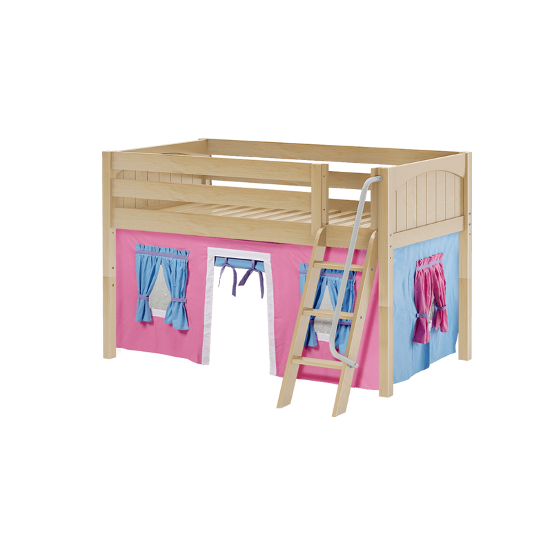 Maxtrix Twin Low Loft Bed with Angled Ladder + Curtain