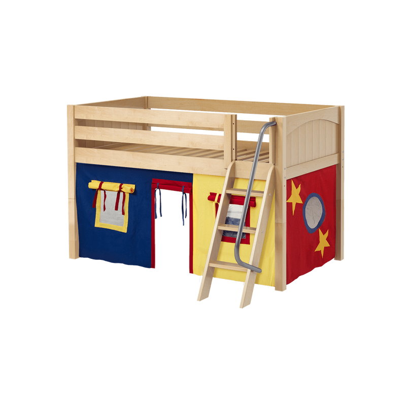 Maxtrix Twin Low Loft Bed with Angled Ladder + Curtain