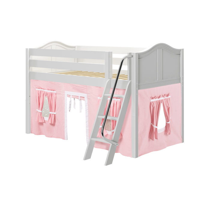 Maxtrix Twin Low Loft Bed with Angled Ladder + Curtain