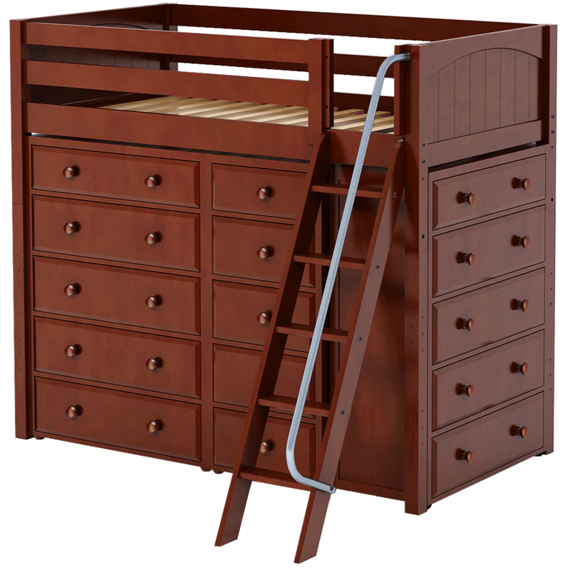 Maxtrix Twin High Loft Bed with Angled Ladder + Storage