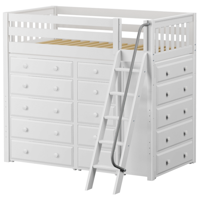 Maxtrix Twin High Loft Bed with Angled Ladder + Storage