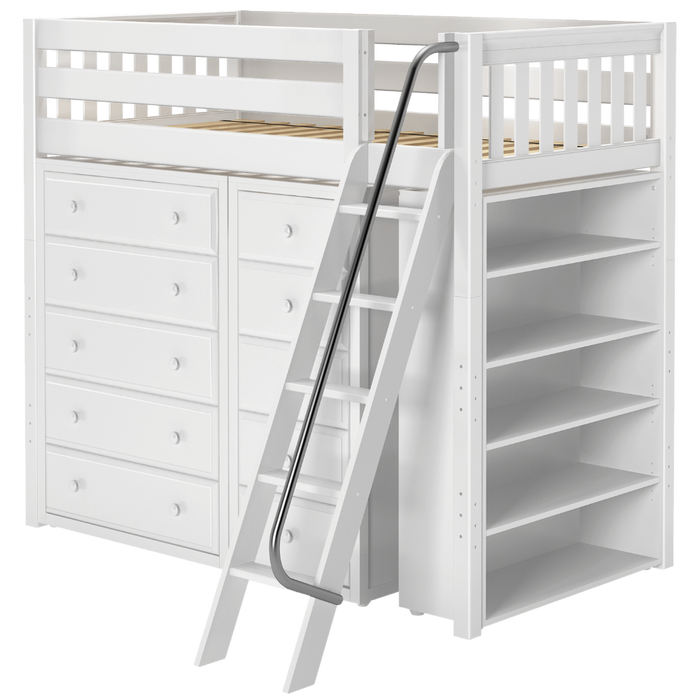 Maxtrix Twin High Loft Bed with Angled Ladder + Storage
