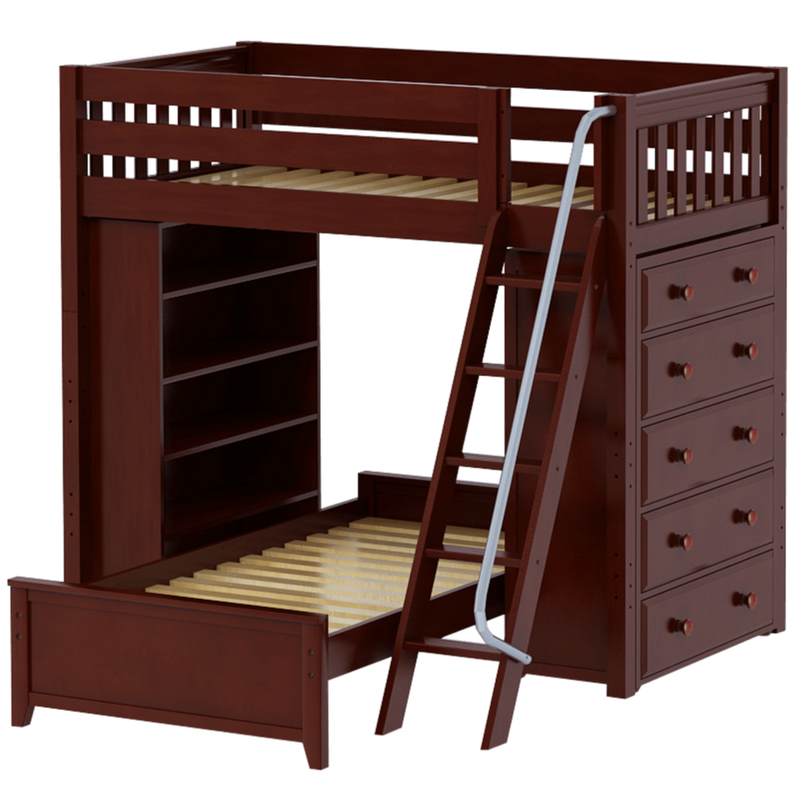 Maxtrix Twin High Loft Bed with Angled Ladder, Storage + Bed