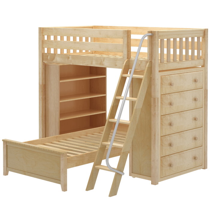 Maxtrix Twin High Loft Bed with Angled Ladder, Storage + Bed