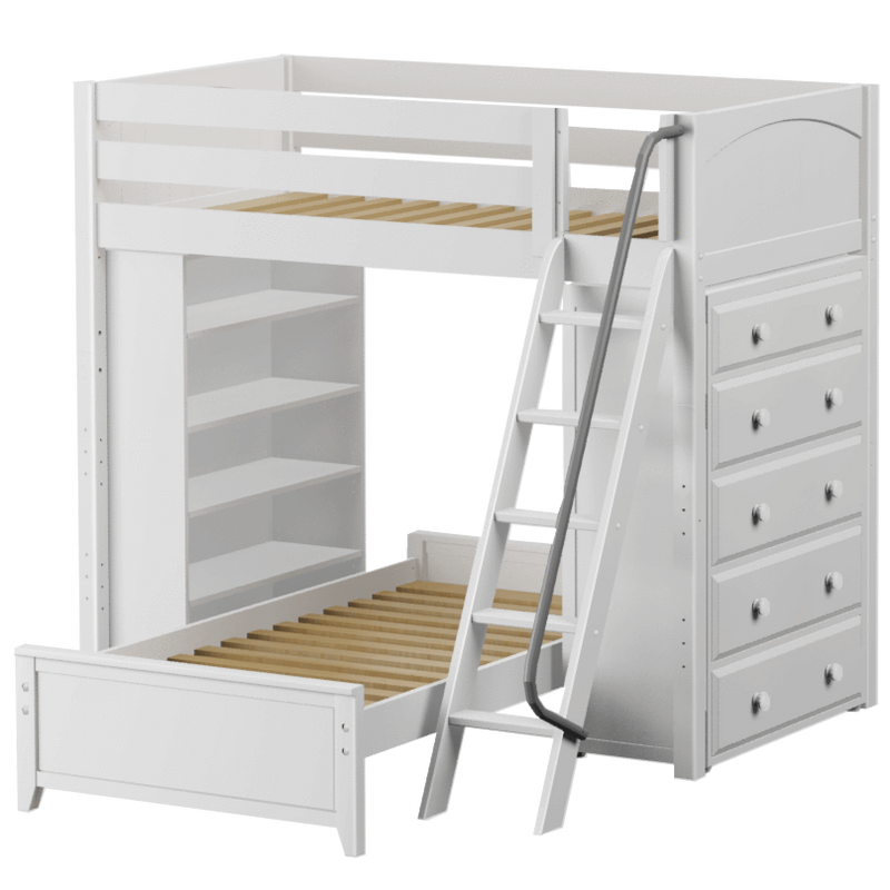 Maxtrix Twin High Loft Bed with Angled Ladder, Storage + Bed