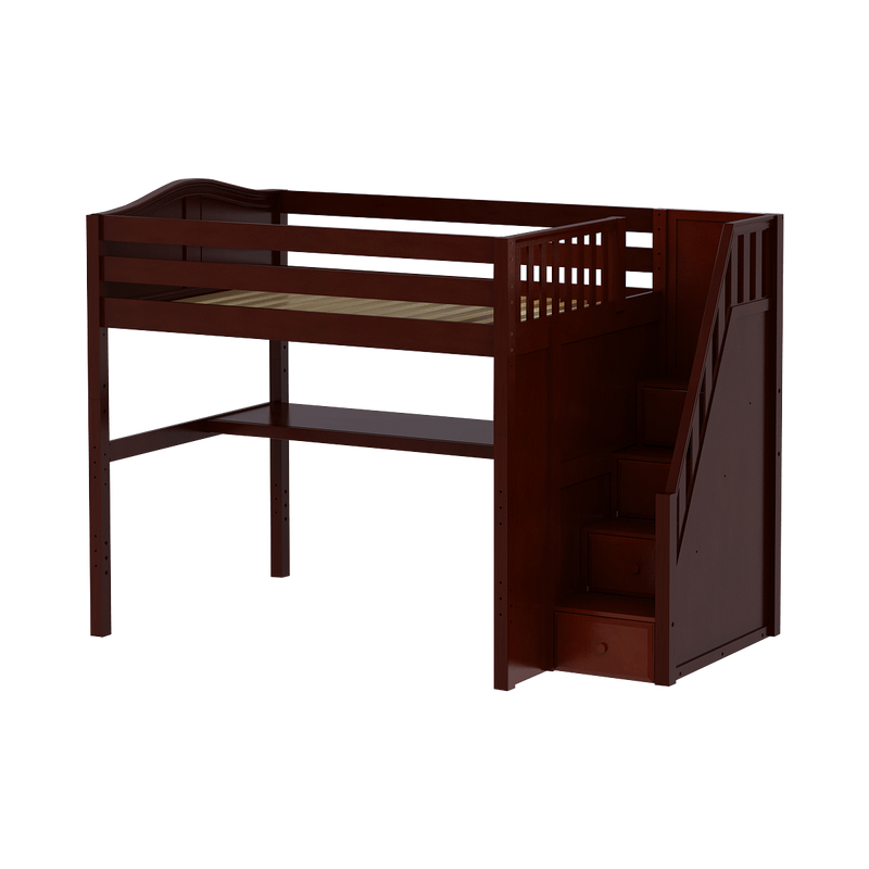 Maxtrix Full High Loft Bed with Stairs + Desk