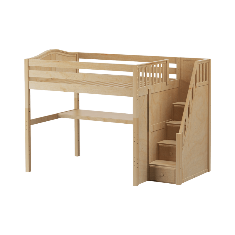 Maxtrix Full High Loft Bed with Stairs + Desk