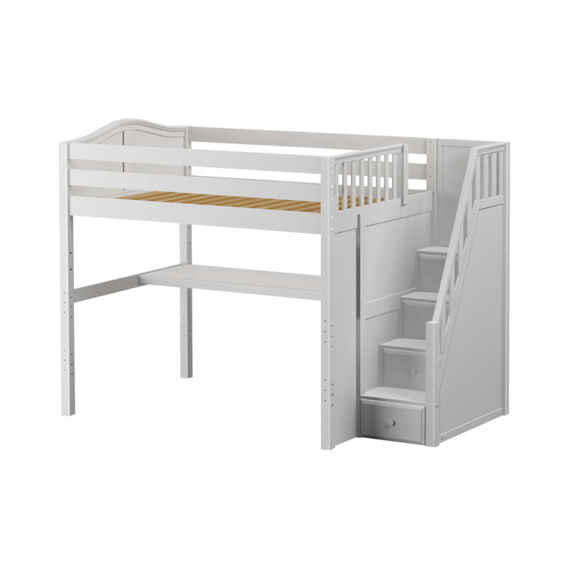 Maxtrix Full High Loft Bed with Stairs + Desk