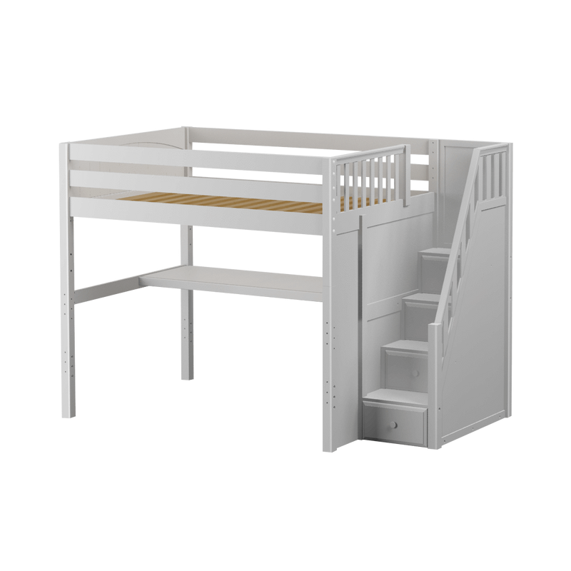Maxtrix Full High Loft Bed with Stairs + Desk