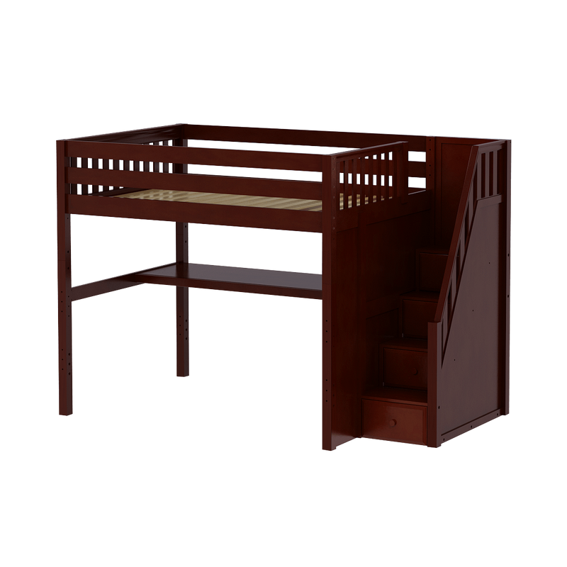 Maxtrix Full High Loft Bed with Stairs + Desk