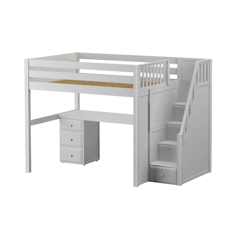 Maxtrix Full High Loft Bed with Stairs + Desk