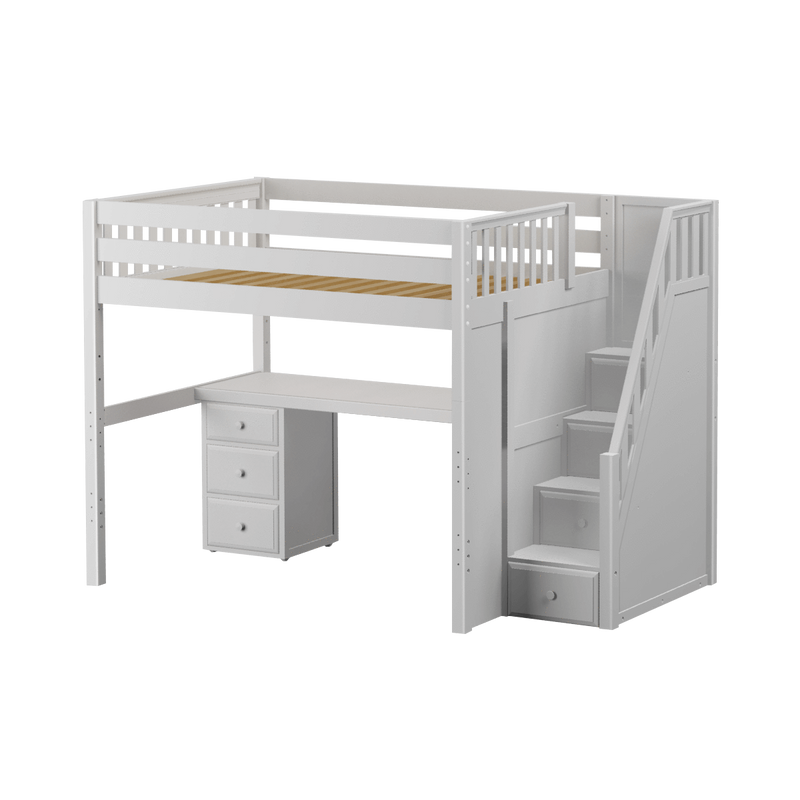 Maxtrix Full High Loft Bed with Stairs + Desk