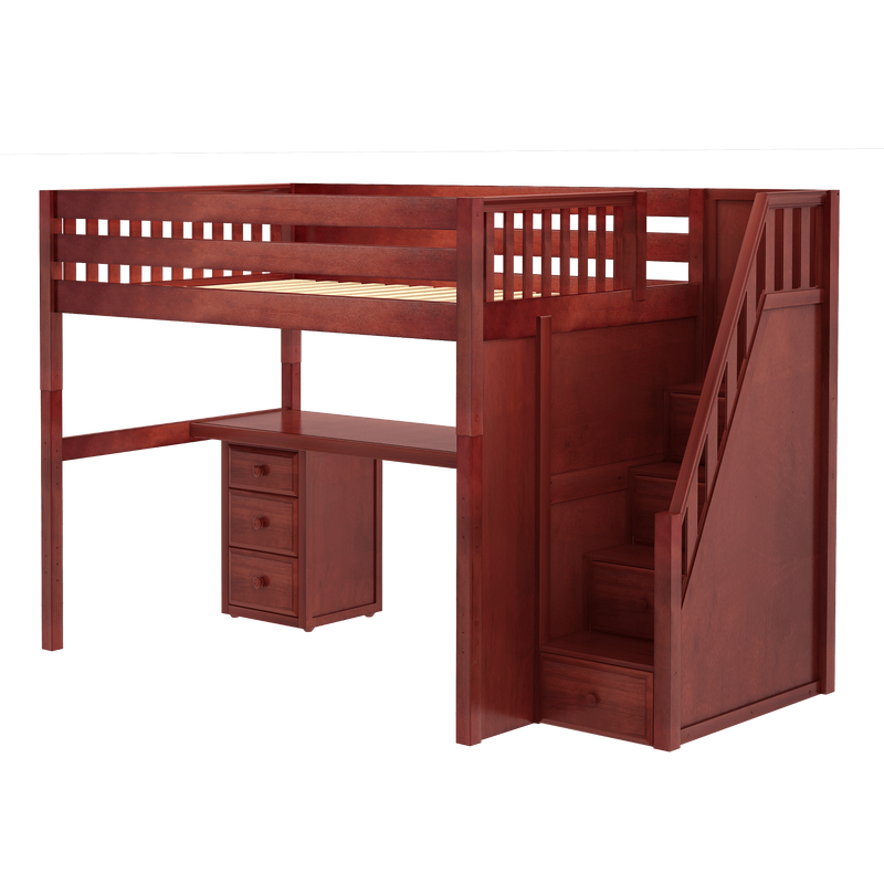 Maxtrix Full XL High Loft Bed with Stairs + Desk
