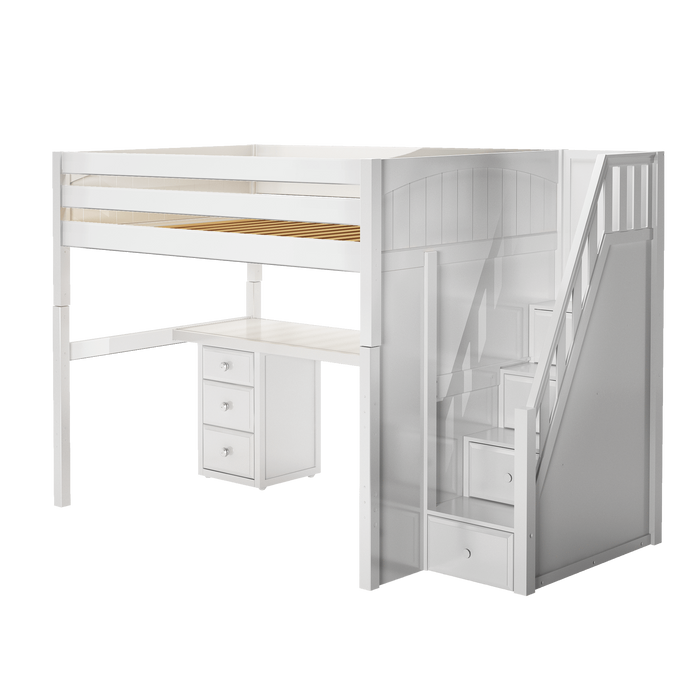 Maxtrix Full XL High Loft Bed with Stairs + Desk
