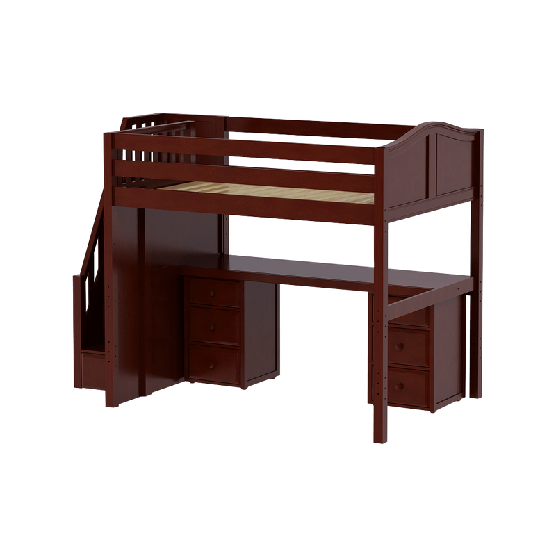Maxtrix Full High Loft Bed with Stairs + Desk