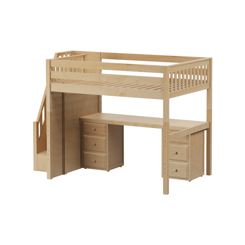 Maxtrix Full High Loft Bed with Stairs + Desk