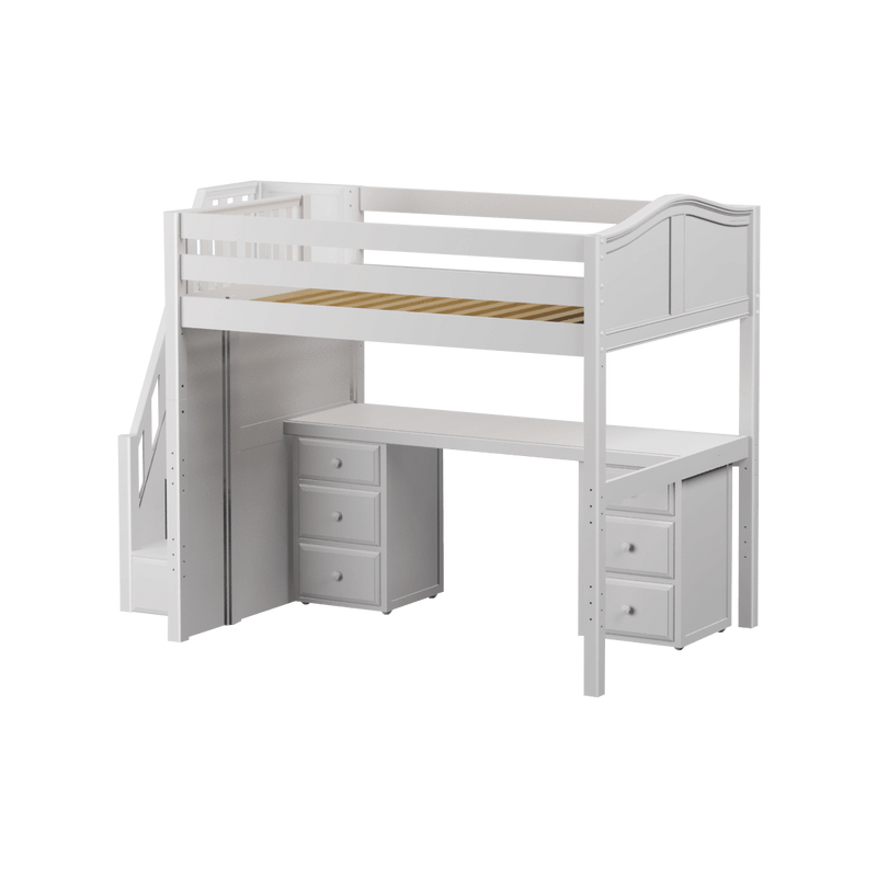 Maxtrix Full High Loft Bed with Stairs + Desk