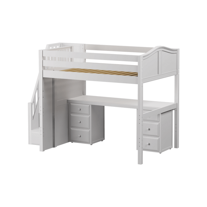 Maxtrix Full High Loft Bed with Stairs + Desk