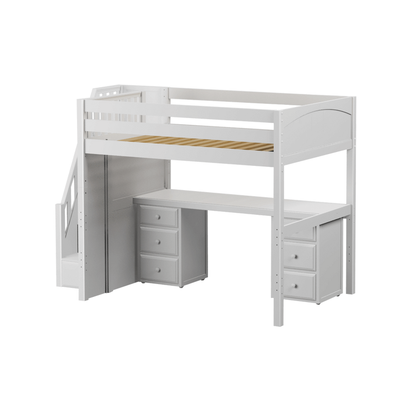 Maxtrix Full High Loft Bed with Stairs + Desk