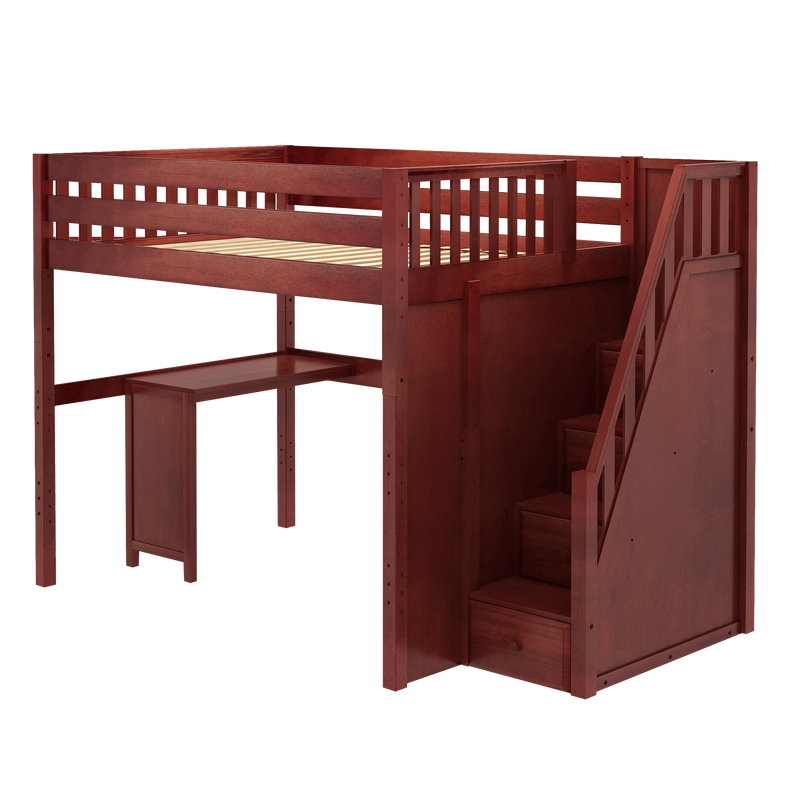 Maxtrix Full XL High Loft Bed with Stairs + Corner Desk