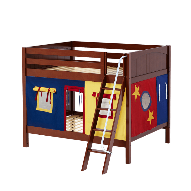 Maxtrix Full Medium Bunk Bed with Angled Ladder + Curtain