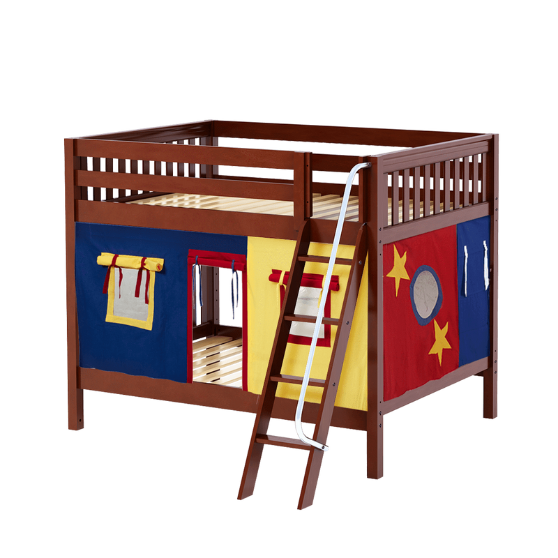 Maxtrix Full Medium Bunk Bed with Angled Ladder + Curtain
