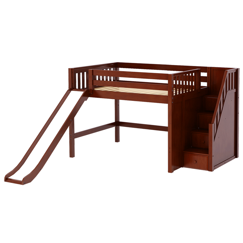 Maxtrix Full Mid Loft Bed with Stairs + Slide