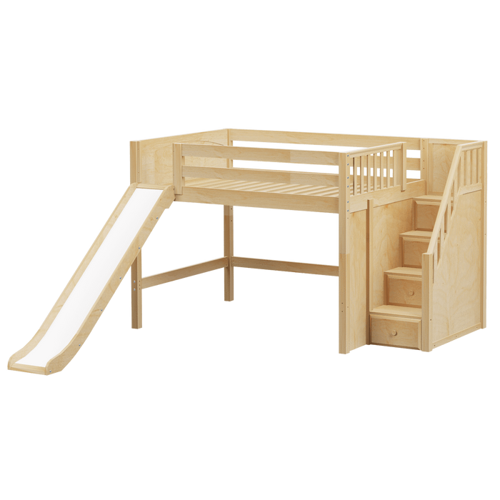 Maxtrix Full Mid Loft Bed with Stairs + Slide