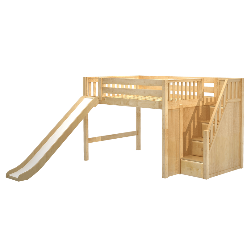 Maxtrix Full Mid Loft Bed with Stairs + Slide