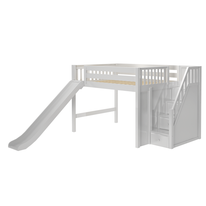 Maxtrix Full Mid Loft Bed with Stairs + Slide